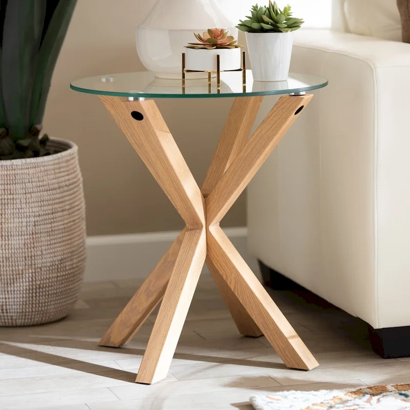 Carson Carrington Bakaroby Glass and Wood Finished End Table