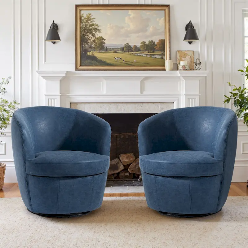 Modern Swivel Leather Accent Chair Upholstered Barrel Chair