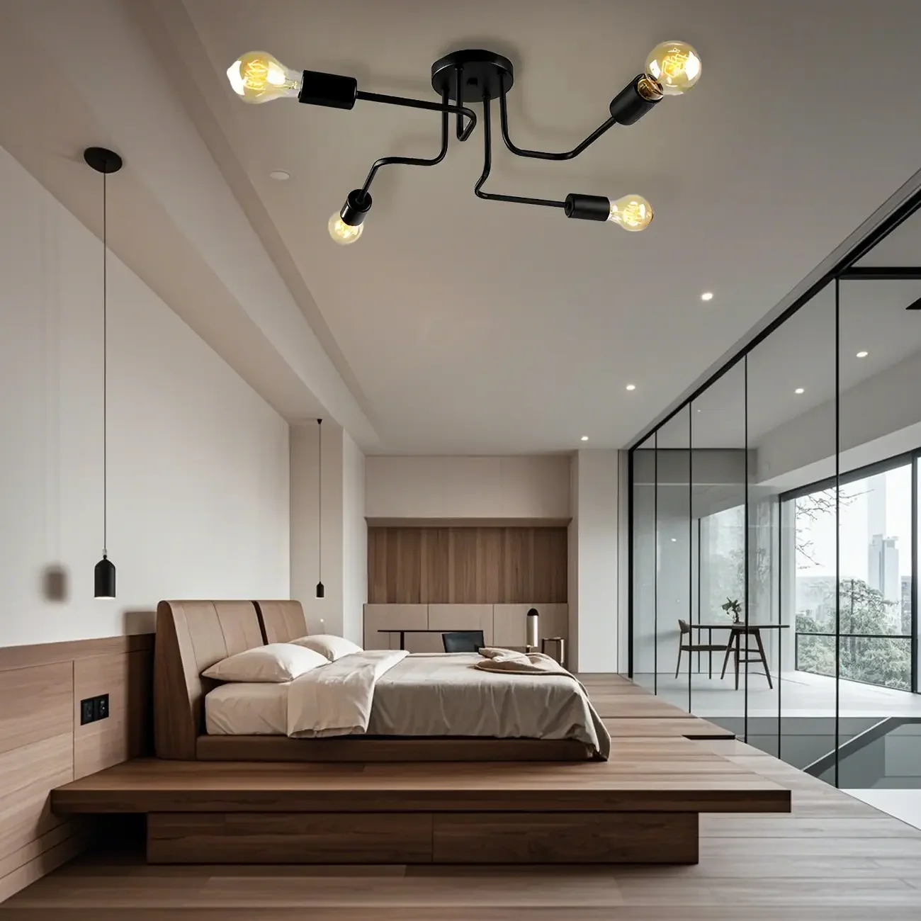 Industrial Branch Metal Semi Flush Ceiling Light