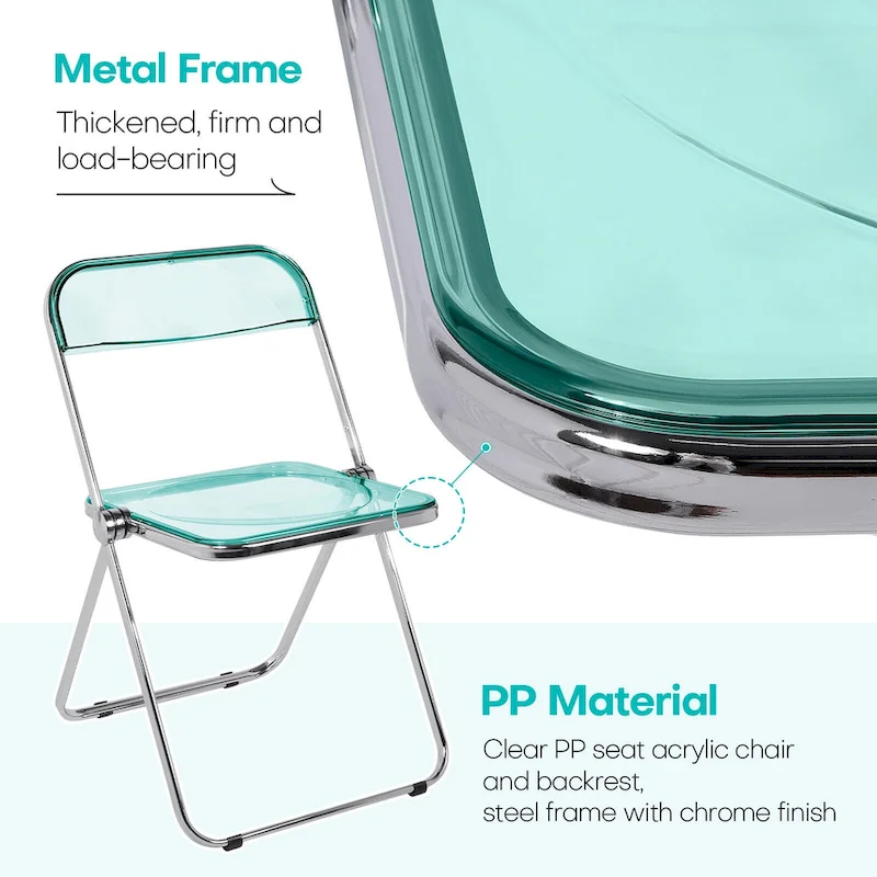 Transparent Acrylic Stackable Folding Dining Chair w/ Metal Frame, Single - 29.1(H) x 18.1(W) x 18.5(D)