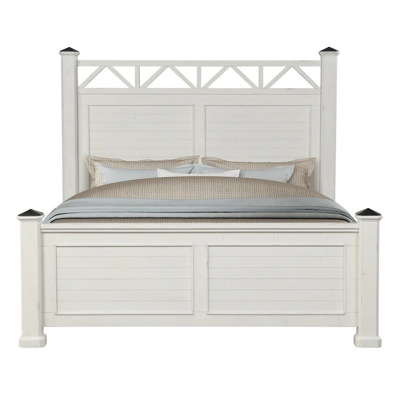 Roundhill Furniture Laria Antique White Finish Wood Panel Bed
