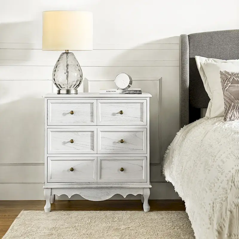Farmhouse 30Tall Distressed 3-Drawer Nightstand With Solid Wood Legs and Adjustable Feet