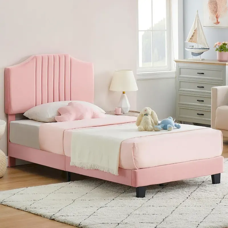 Upholstered Kids Tufted Bed Frame with Headboard