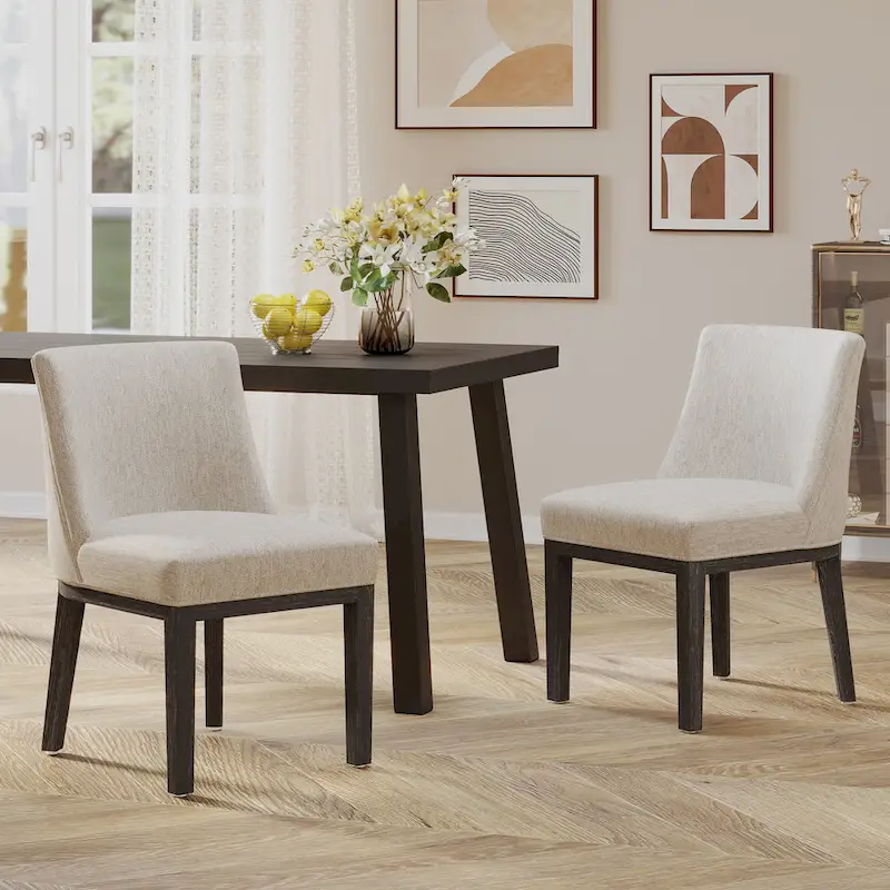 Fabric Upholstered Wood Dining Chairs (Set of 2)