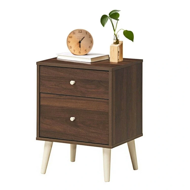 Walnut 2-Drawer Nightstand with Rubber Wood Legs (18