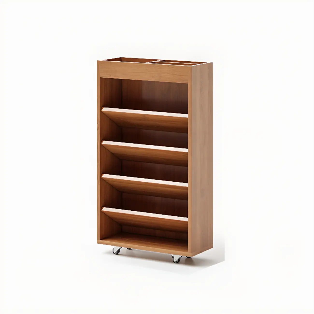 Mobile 5-Shelf Nut-Brown Wood Vertical Bookcase