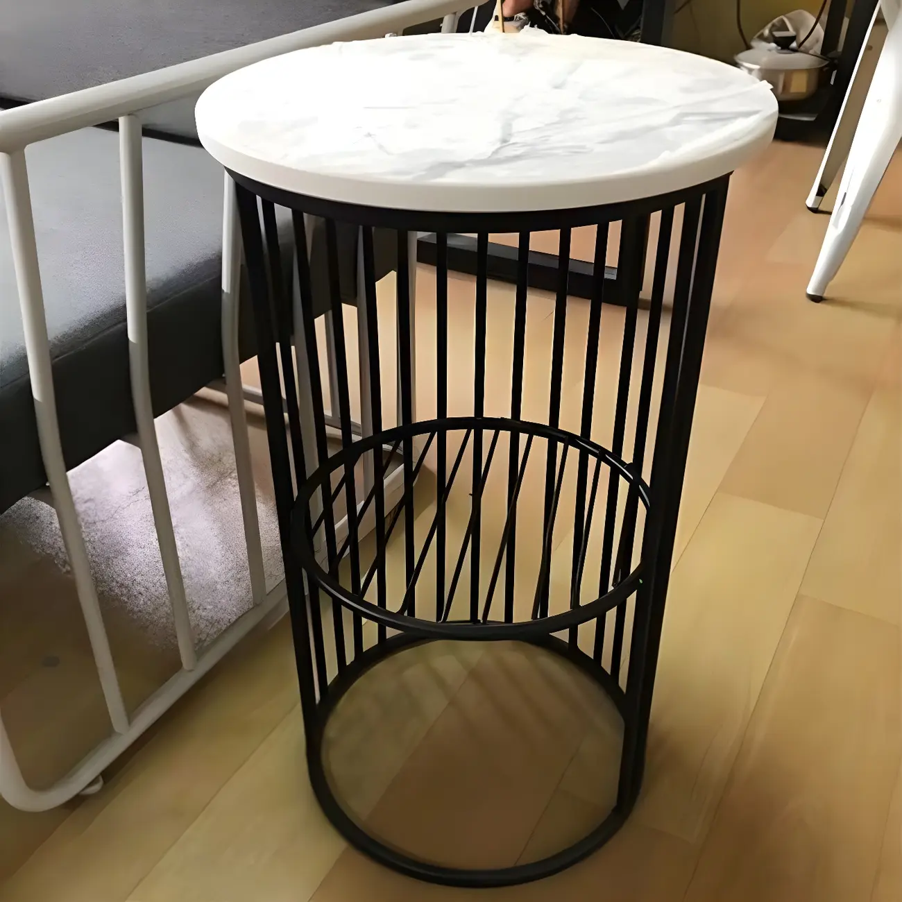 Modern Metal Bedside Table with Open Shelf in Cylindrical Shape
