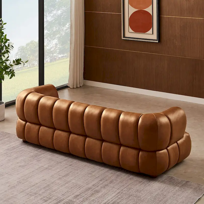 Rovan Mid-Century Modern Luxury Couch in Cognac Leather
