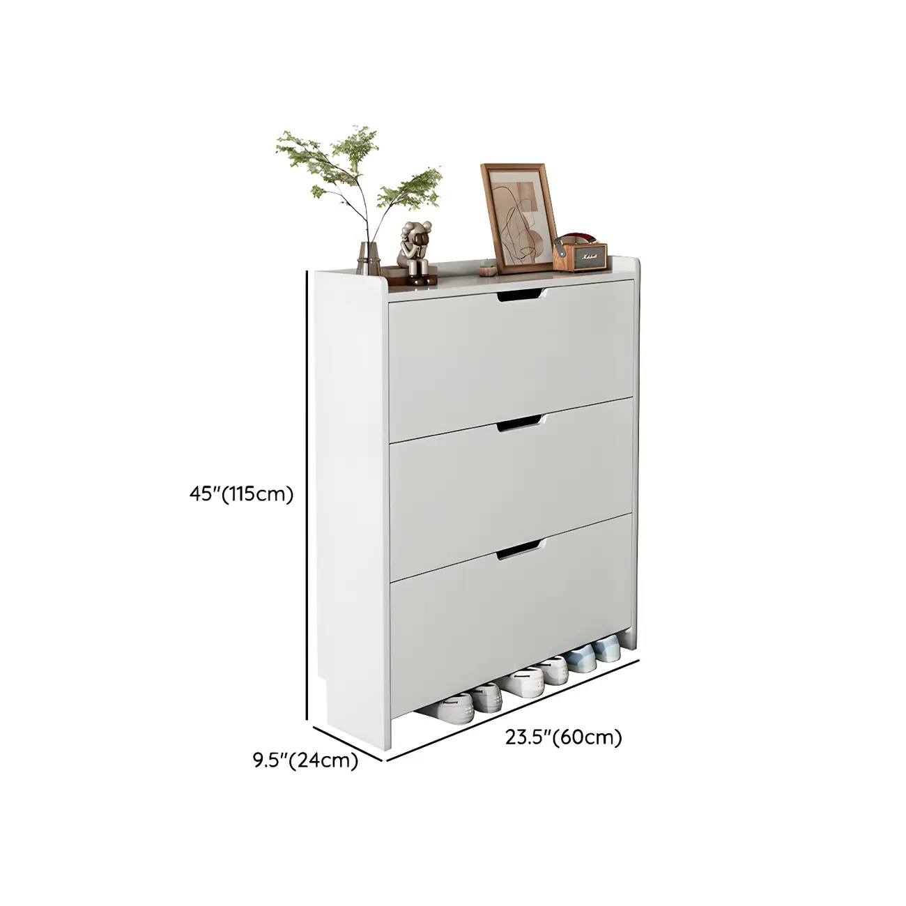 3-Tier White Wood Shoe Cabinet with Drop Front