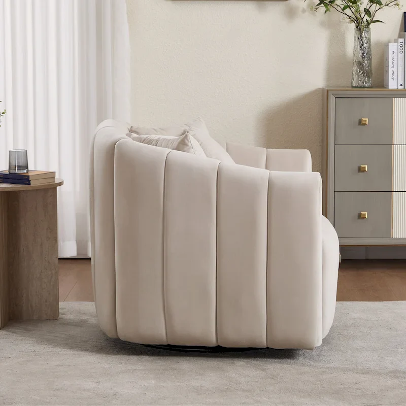 Modern Velvet Swivel Accent Chair,Sofa Chair with Pillows