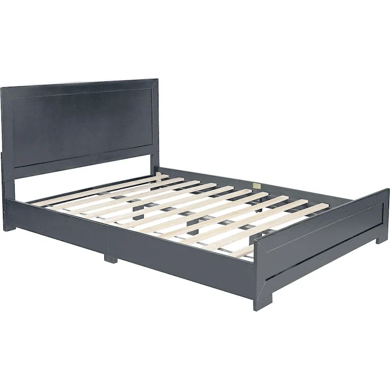 HomeRoots Gray Inlaid Panels Wood Queen Bed Frame