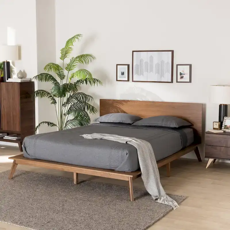 Wheatley Mid-Century Modern Walnut Brown Finished Wood Platform Bed