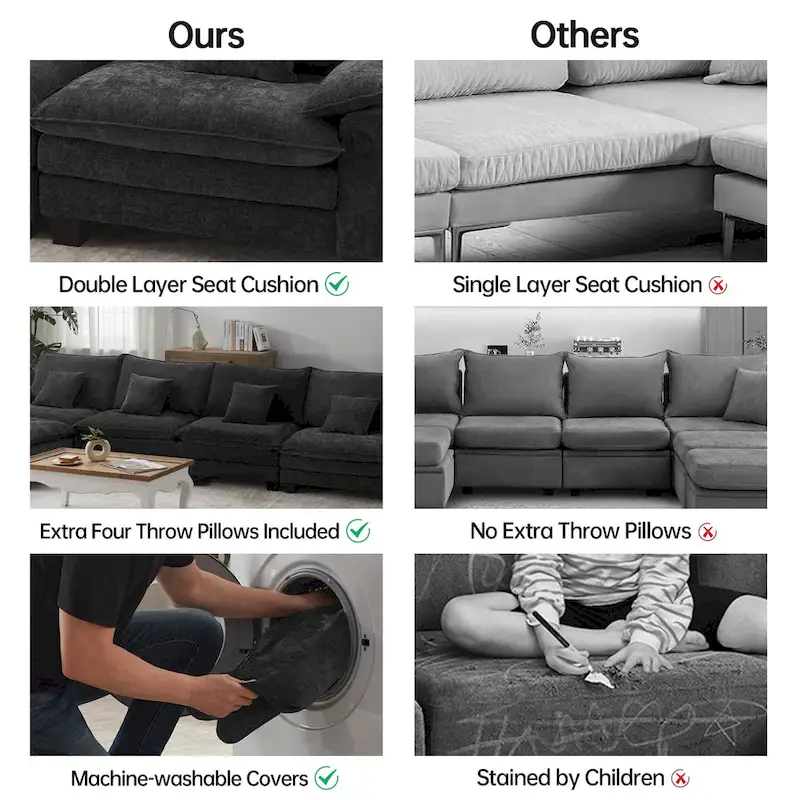 144 Modular Compression Sofa Set Convertible Sectional Sleeper Couch with 2 Ottomans