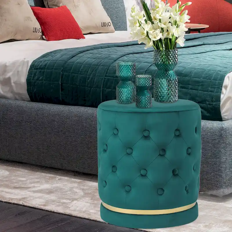 Adeco 18.3 Height Button Tufted Upholstered Round Ottoman