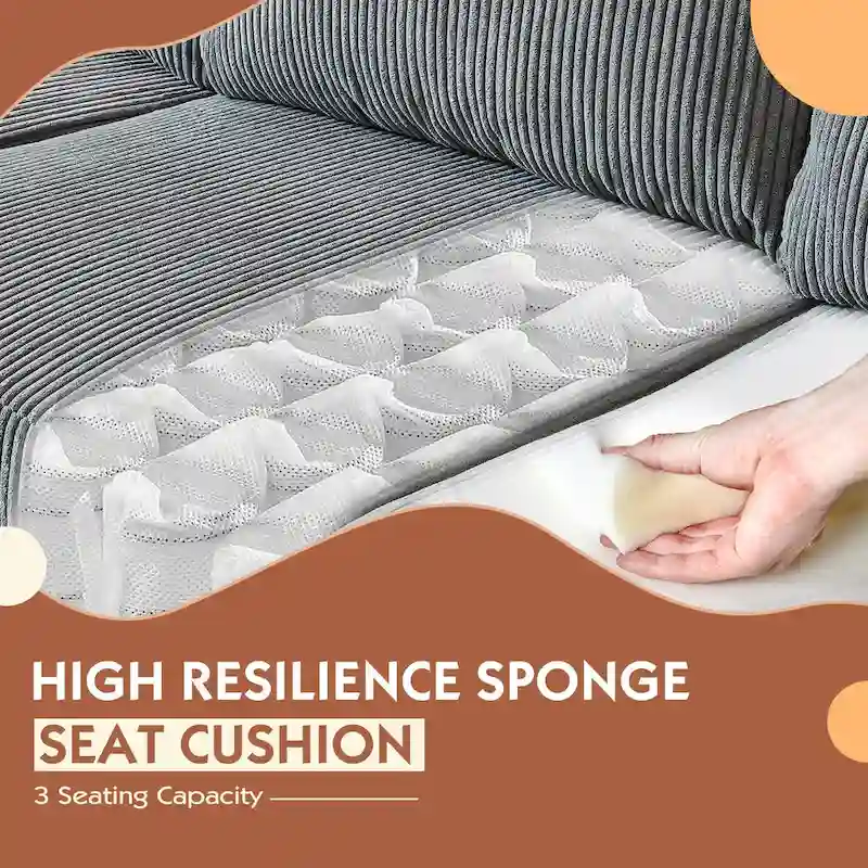 HOOOWOOO Living Room L-Shaped Polyester Fabric Reversible Chaise Sofa