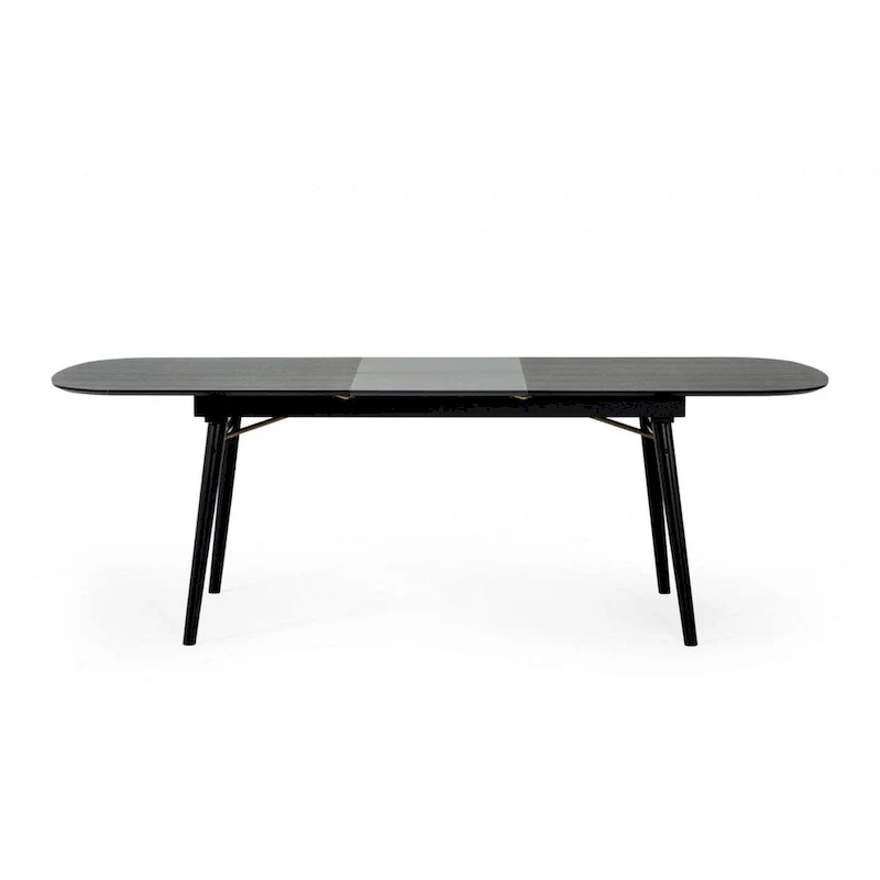 Obround Top Wooden Dining Table with Extendable Leaf, Charcoal Gray