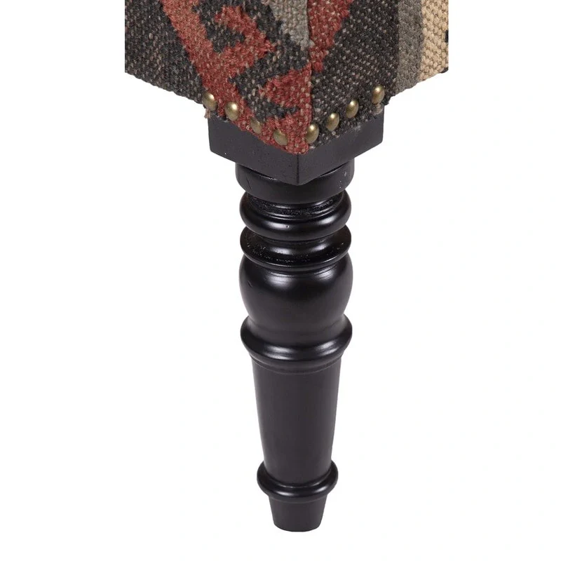 Handmade Kilim Upholstered Wooden Bench (India) - 48 L x 16 W x 18 H