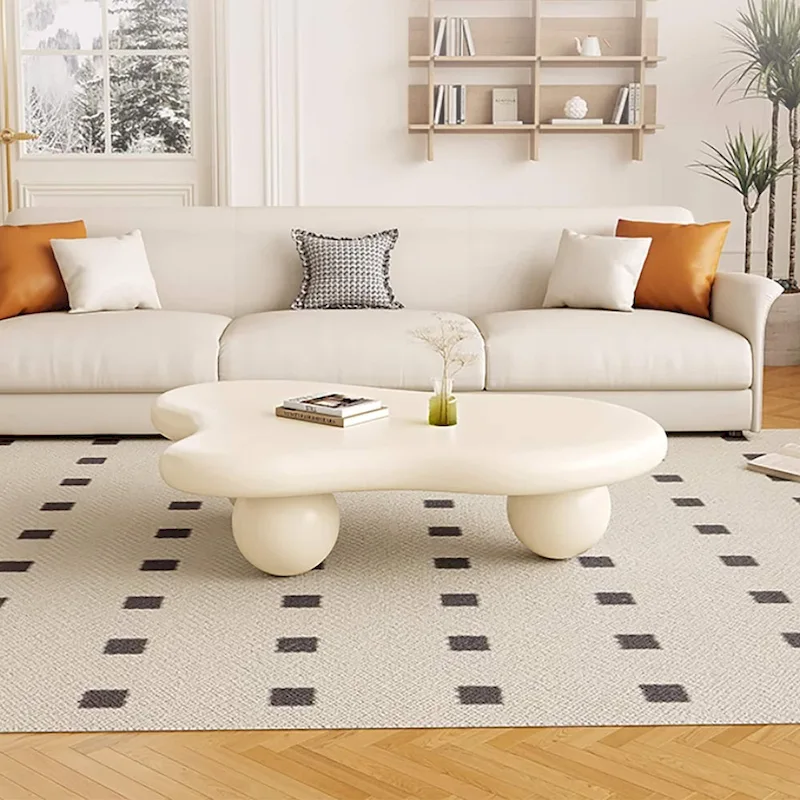 48" Cloud-Shaped Coffee Table, Black/Cream, Solid Wood Legs, Seats 2-4