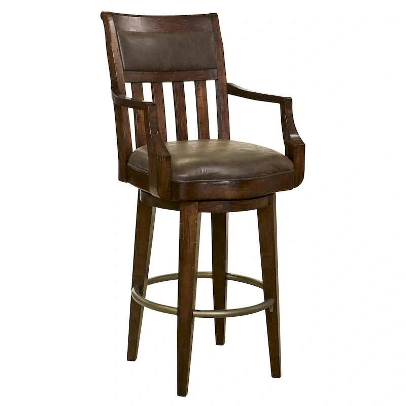Swivel Bar Stool with Faux Leather Seat and Hardwood Frame