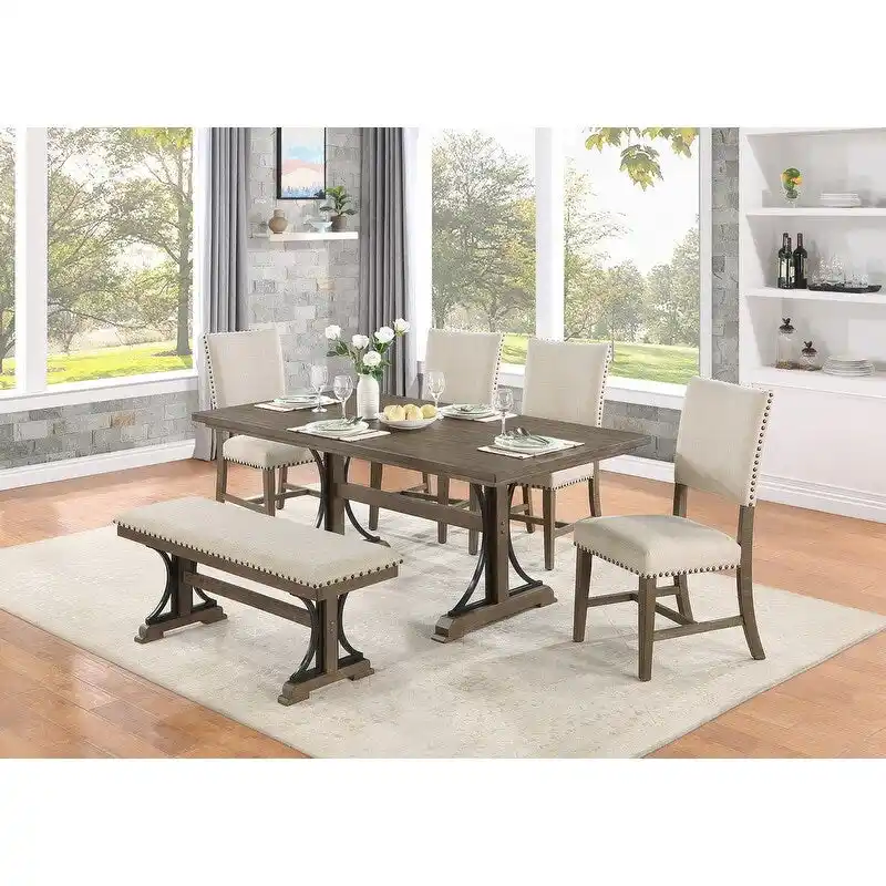 Rustic Dining Table with Upholstered Chairs