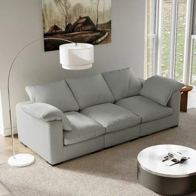 86.61 Modern Farmhouse Deep 3-Seater Sofa, Track Arm Couch, Linen Fabric Sofa