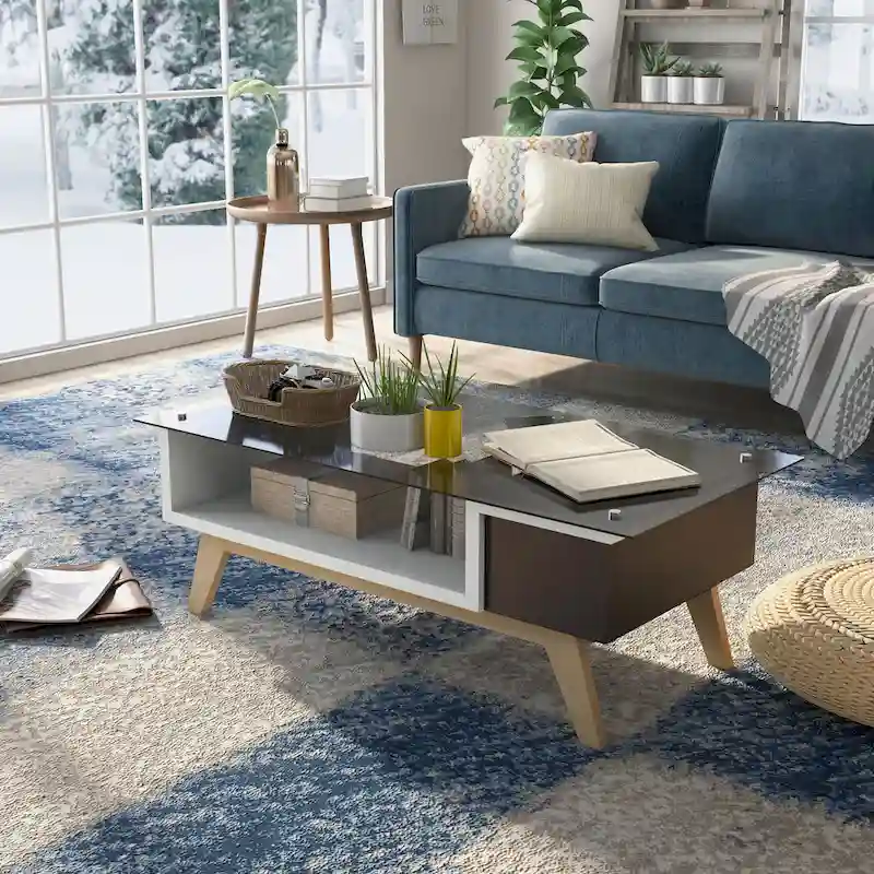 Modern Style 47-Inch Glass-Top Single-Tier Coffee Table