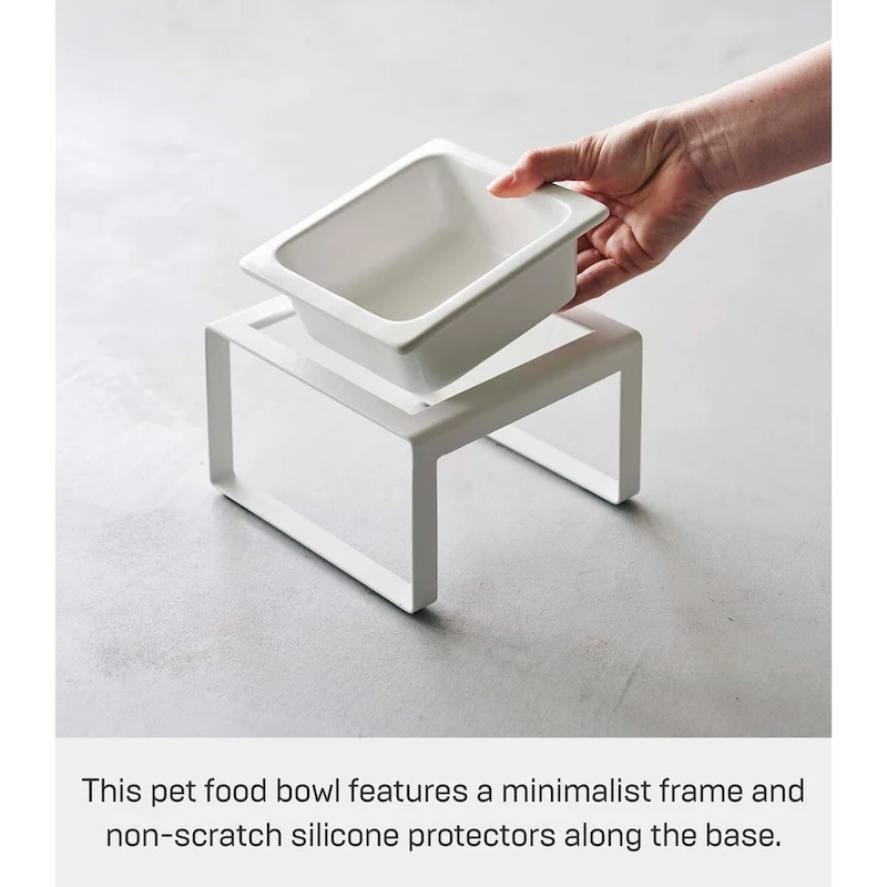 Yamazaki Home Single Pet Food Bowl - Two Styles, Steel and Ceramic, Tall, 1.25 - L 6.1 x W 5.91 x H 3.94 inches