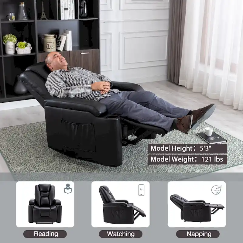 Power Leather Recliner Chair Home Theater Seating Soft