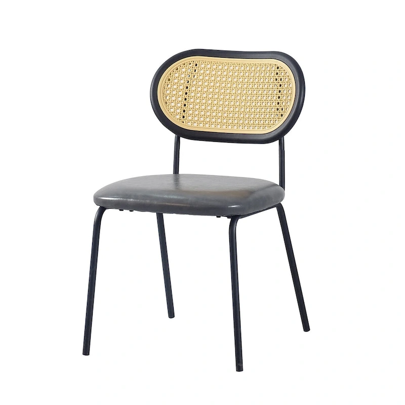 Modern Simple Leather Dining Chair with Metal Pipe and PP Back