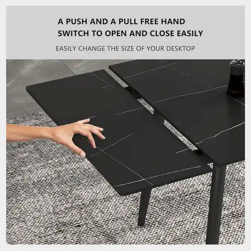 7 Piece 62.9 inch to 94.4 inch Extendable Dining Table Set with Sintered Stone Top 6 Chairs