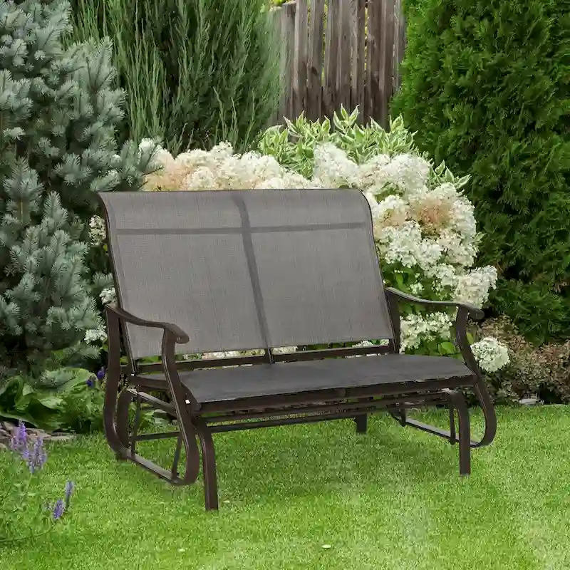 Outdoor Patio Glider Bench with Powder Coated Steel Frame