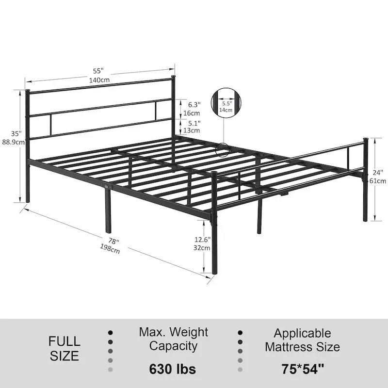 Metal Bed Frame with Headboard and Footboard, No Box Spring Needed