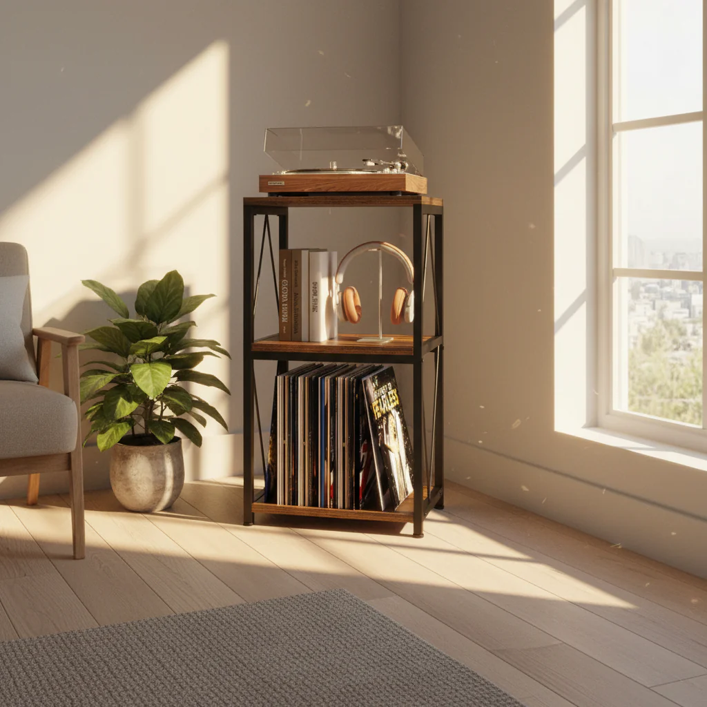 3-Tier Record Player Stand with Vinyl Record Storage - 11.85D x 15.94W x 30.91H