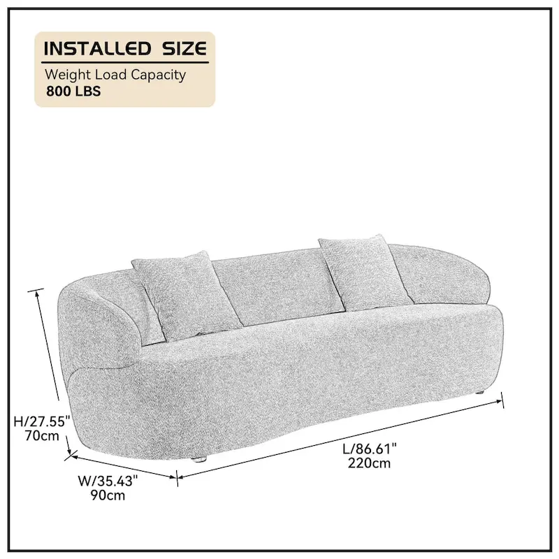 Beige Mid-Century Modern Curved Sofa - 35.00 x 86.00 x 27.00