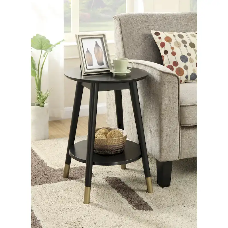 Convenience Concepts Wilson Mid Century Round End Table with Shelf