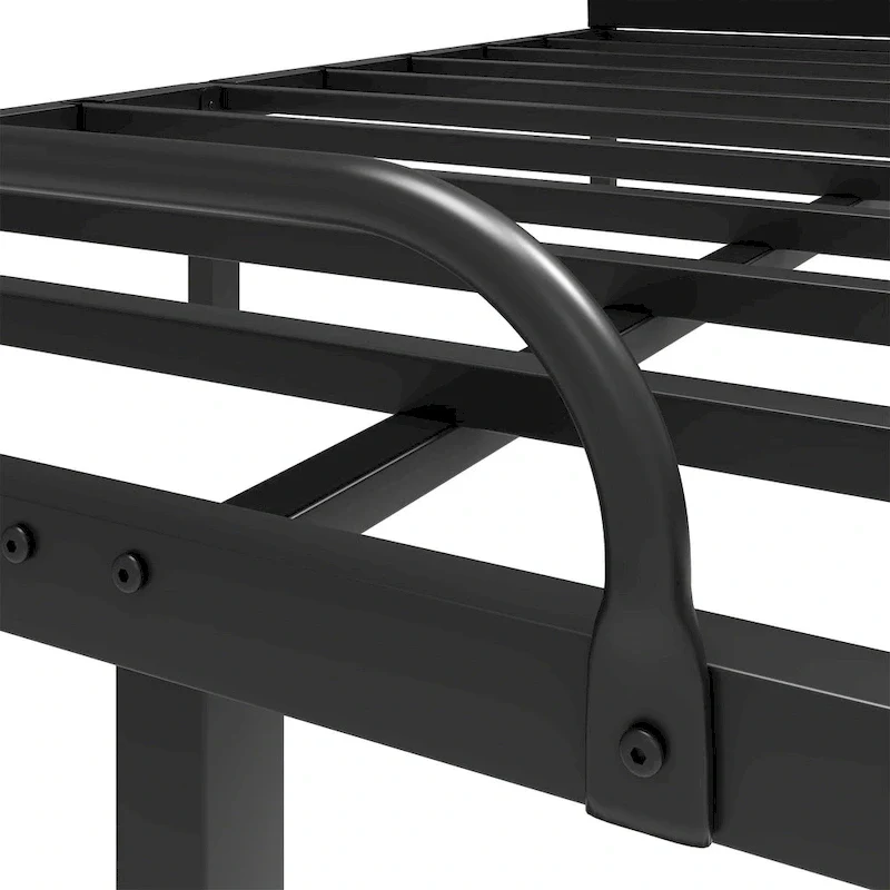 Moasis Metal Bed Frame Folding Upholstered Bed Frame with Faux Leather Headboard Two Pillows