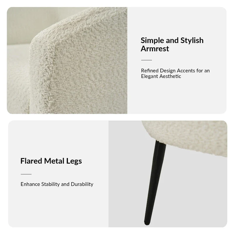 Hal Modern Boucle Armchair with Metal Legs Set of 2 by HULALA HOME