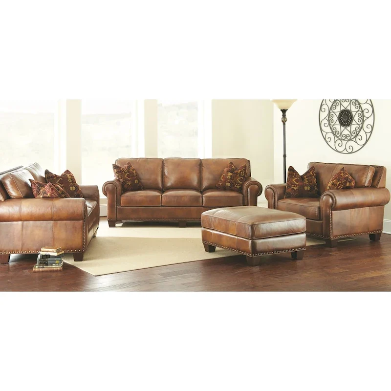 Top Grain Leather Loveseat with Two Pillows