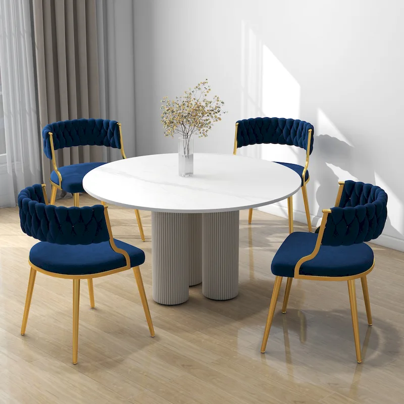 Set of 4 Velvet Dining Chair with Golden Metal Legs