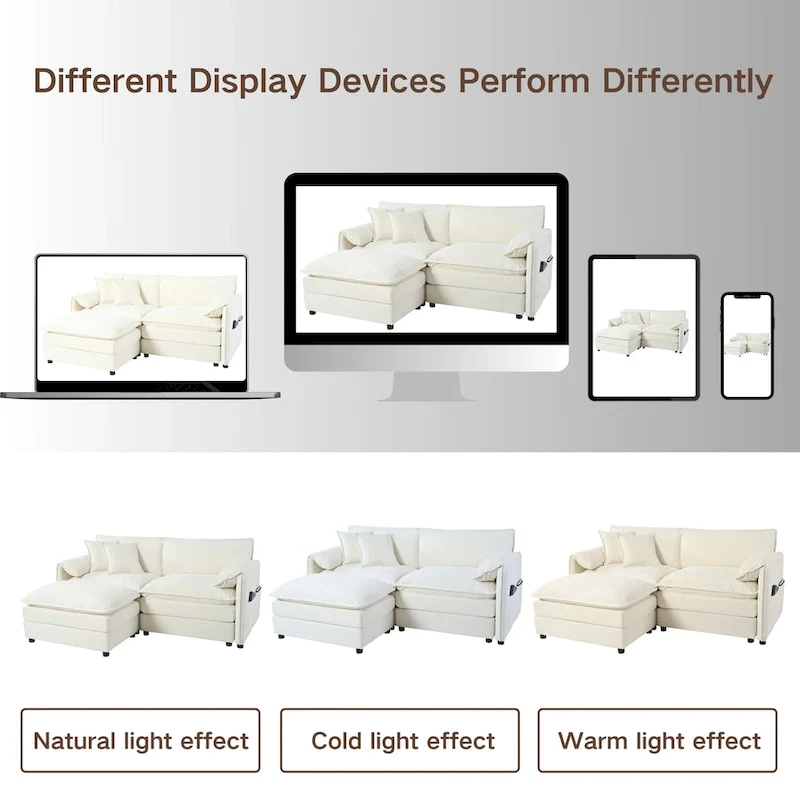 109.45 Chenille Upholstered U-Shaped Modular Sectional Sofa with Double-Layer Cushions, DIY Combination