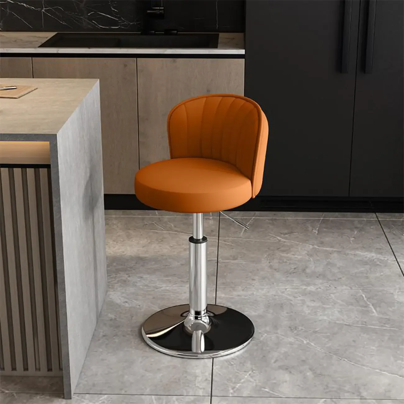 Modern Leather Adjustable Swivel Bar Stools with Back
