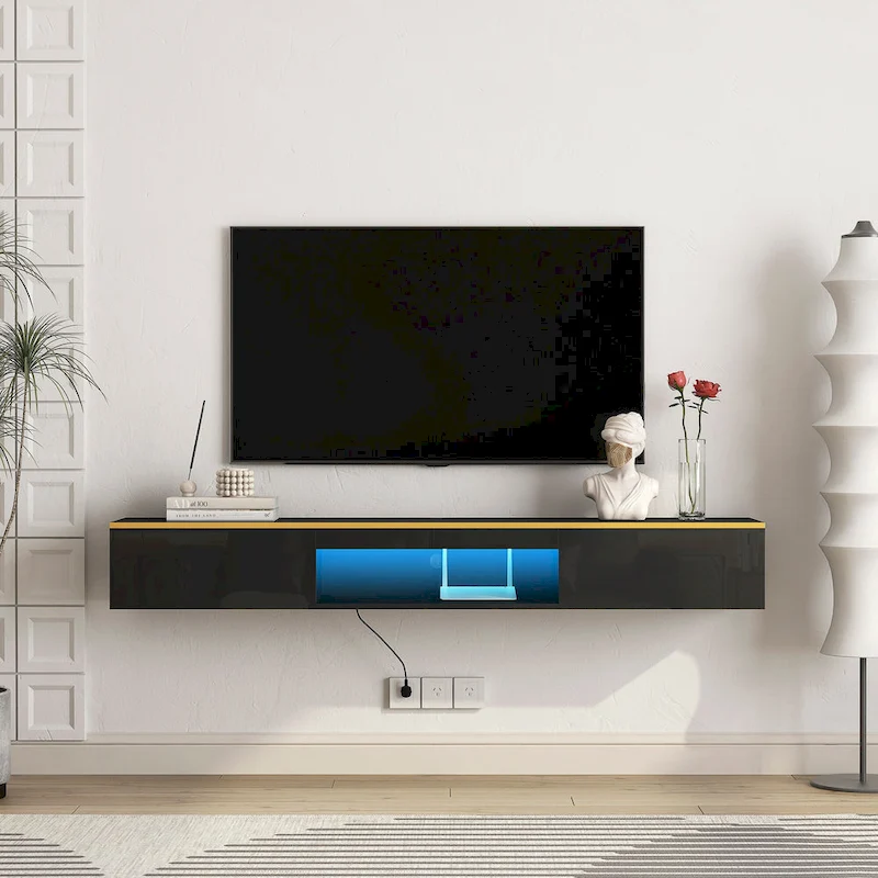 Floating TV Stand Wall Mounted with 16 Color LEDs,69 Modern TV Stand, Floating TV Cabinet Entertainment Center