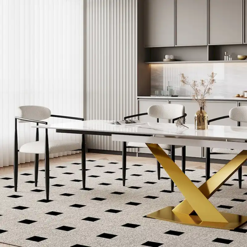 9-Piece Extendable Sintered Stone Dining Set with 8 Fabric Chairs - 94.48