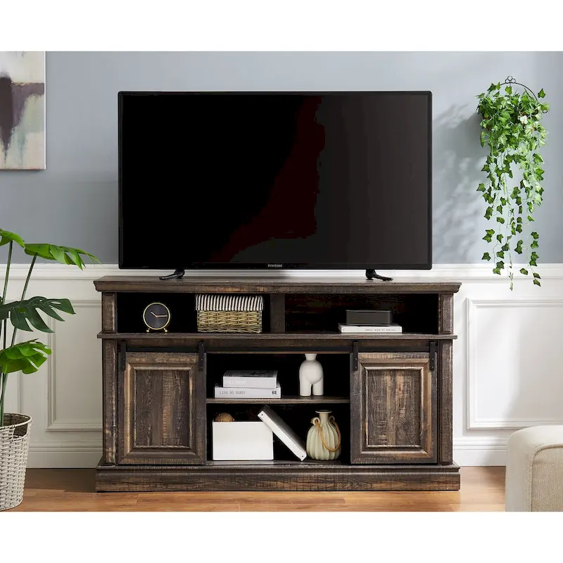 Media Console Table with Storage Cabinet, Mid Century style Entertainment TV Table, Multipurpose Sliding Door TV Cabinet