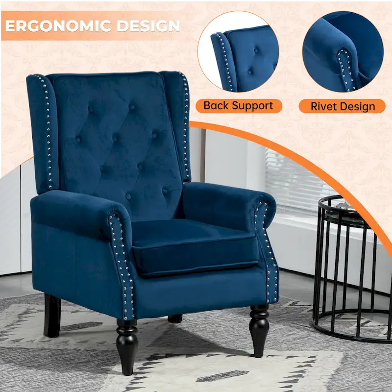 Mid-Century Velvet/Leather Upholstered Tufted Wood Frame Armchair