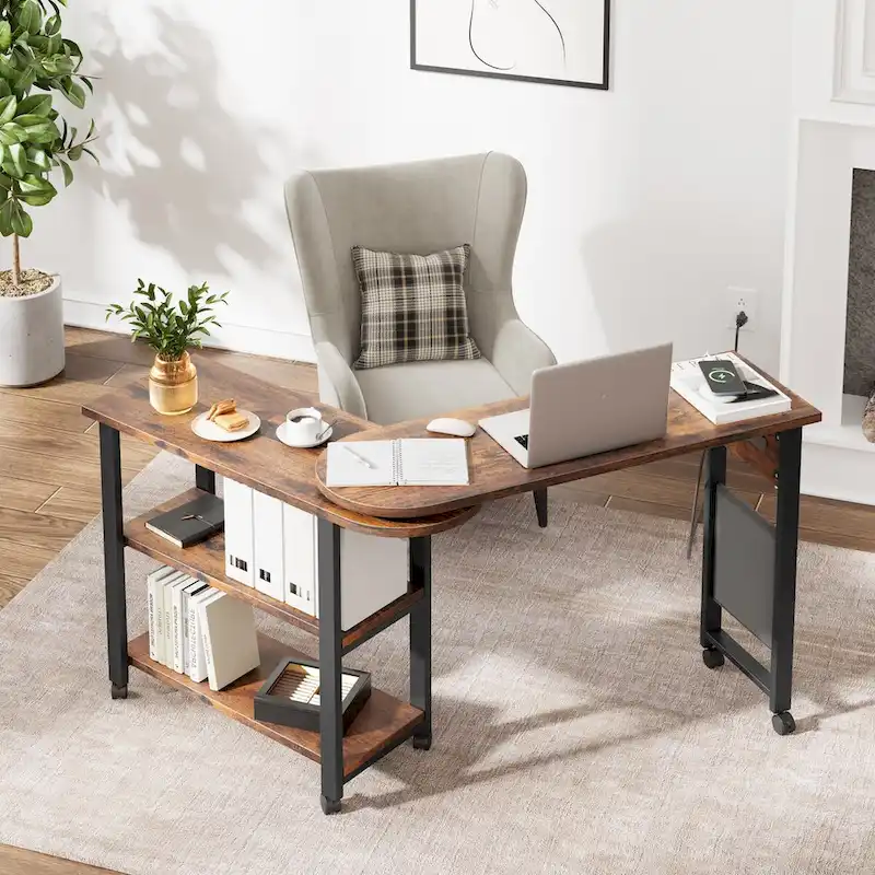 End Table Rotating Sofa Side Table with Charging Station