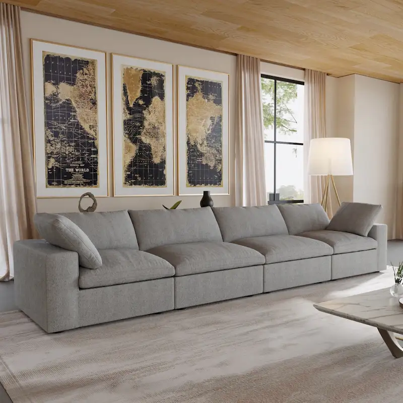 160.6 Modern Linen Upholstered Sofa Multiple Cushions Sectional Couch