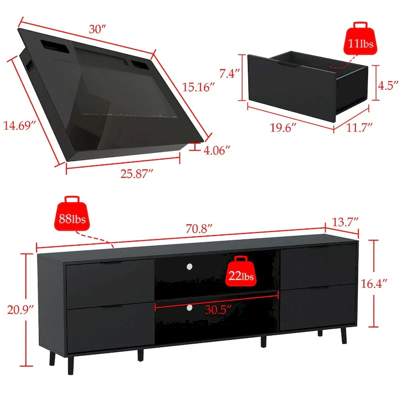 30 Recessed Electric Fireplace High Glossy TV Stand Combo Fireplace