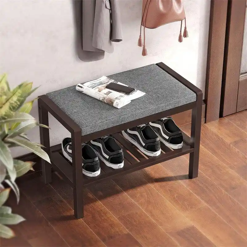 Shoe Rack Bench with Cushion - 12.6D x 23.6W x 16.9H