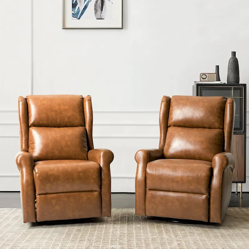 Faux Leather Swivel Nursery Recliners (Metal Base) — Set of 2